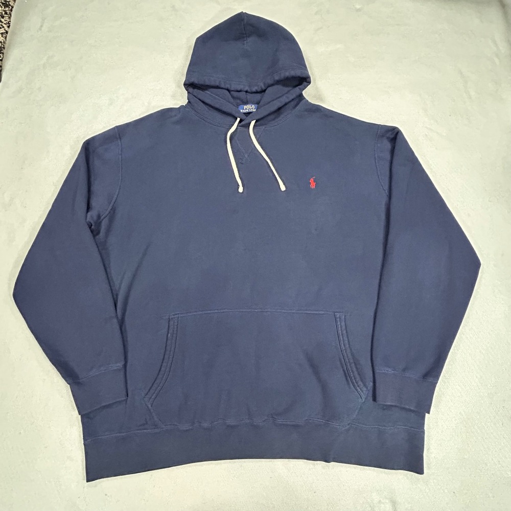 Polo Ralph Lauren Mens 3XLT Navy Blue Red Pony Logo Pullover Hoodie Big & Tall